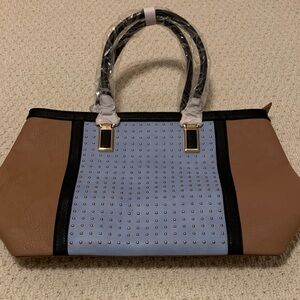 Charming Charlie Brown and Blue Studded Tote